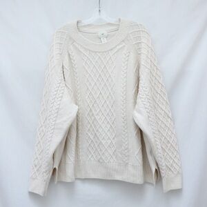 H&M cable knit sweater loose fit oversized wool blend top XXL ivory cream cozy